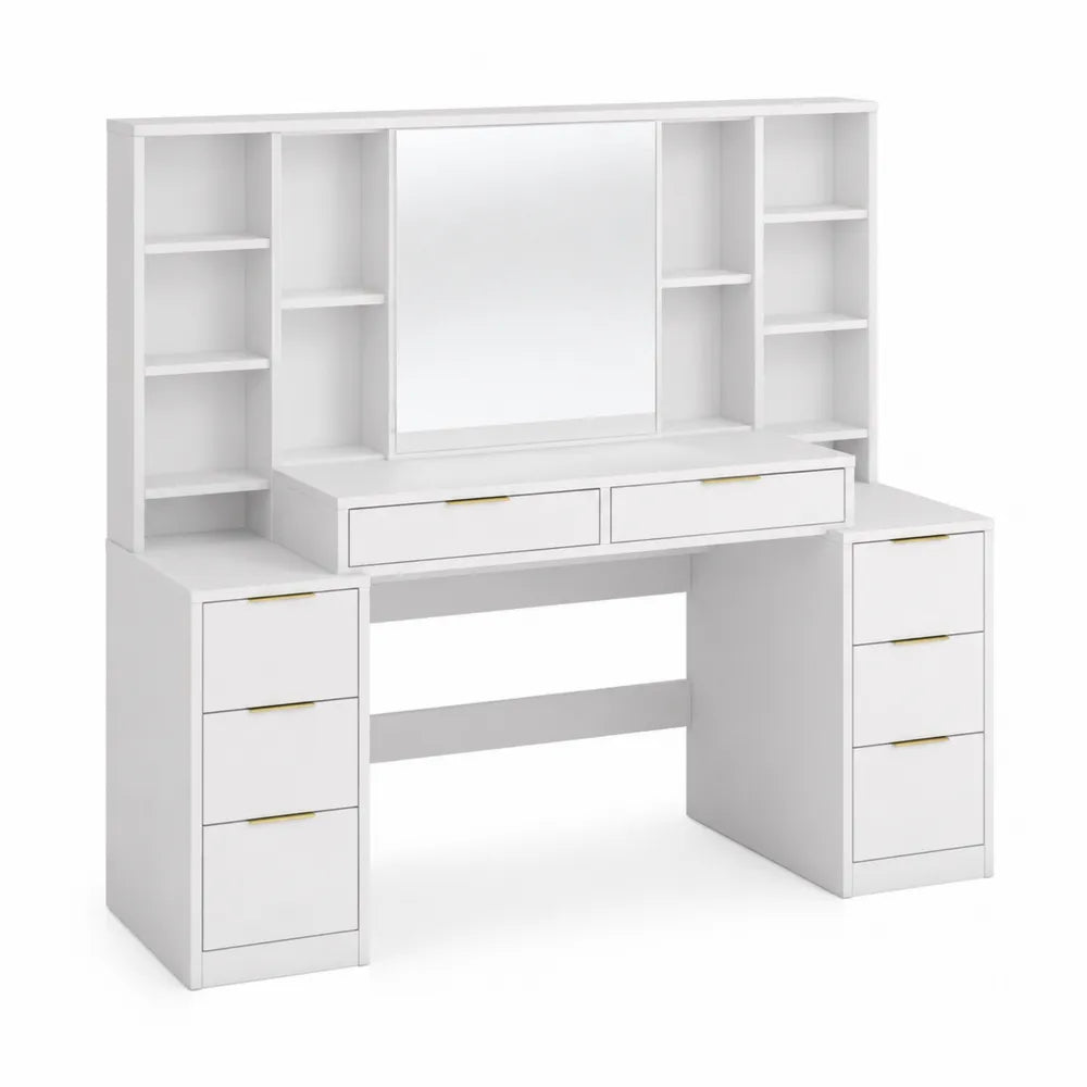 Coiffeuse en bois avec miroir et tiroirs
