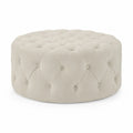 Pouf rond en velours Beige avec structure en bois massif 80 cm