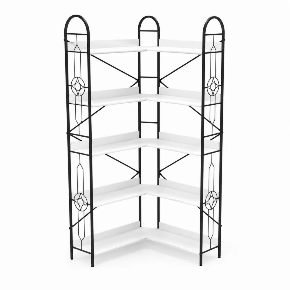 Étagère d'angle en métal et MDF noire et blanche 5 niveaux