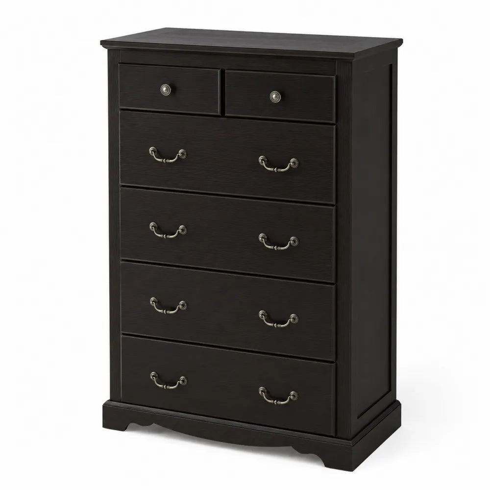 Commode en bois noir avec 6 tiroirs, hauteur 120 cm