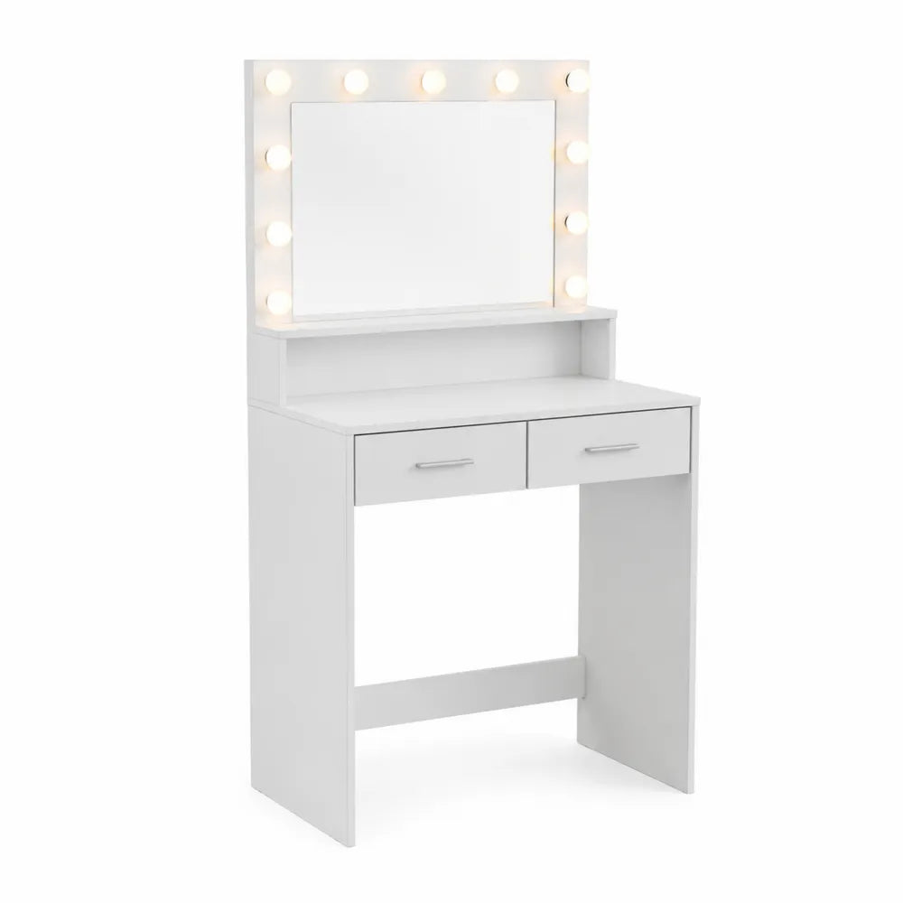 Coiffeuse avec Miroir Éclairé Blanc Bois