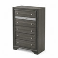 Commode en Bois Gris avec Poignées Métalliques et Tiroir Effet Pailleté