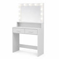Coiffeuse en bois avec miroir et éclairage LED 2 tiroirs Blanche