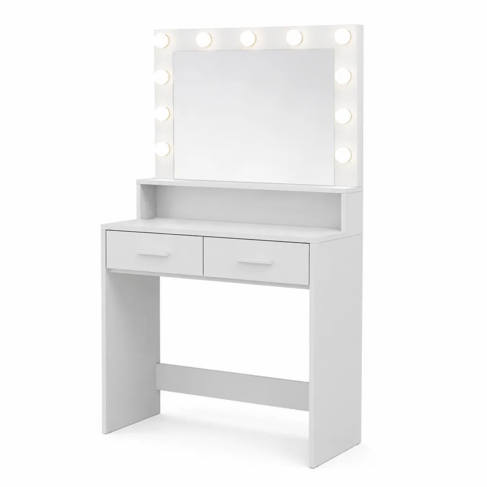 Coiffeuse en bois avec miroir et éclairage LED 2 tiroirs Blanche