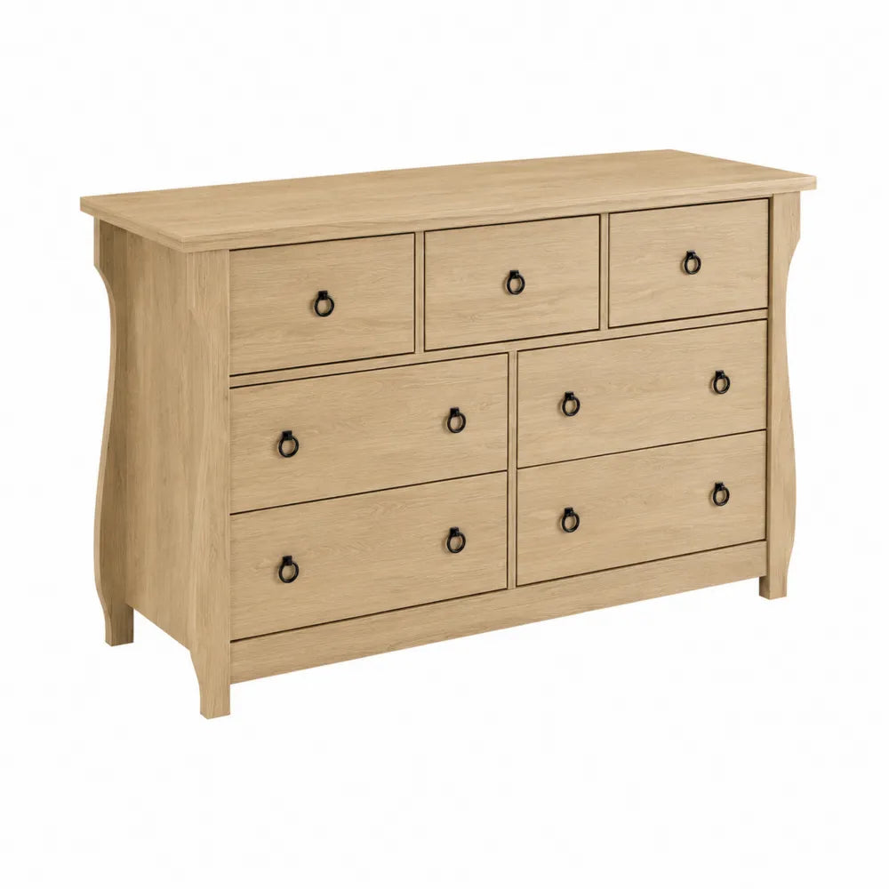 Commode en bois de chêne clair avec 7 tiroirs