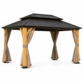 Pavillon de Jardin en Aluminium avec Toit en Acier et Rideaux Beige