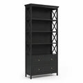 Bibliothèque en bois noir avec tiroirs 180x90x35 cm