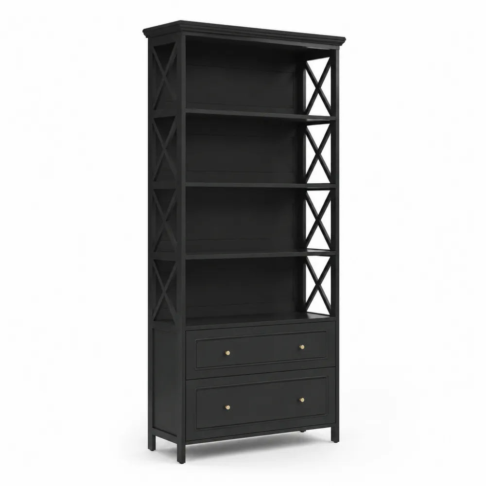 Bibliothèque en bois noir avec tiroirs 180x90x35 cm