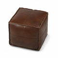 Pouf en Cuir Marron 45 cm