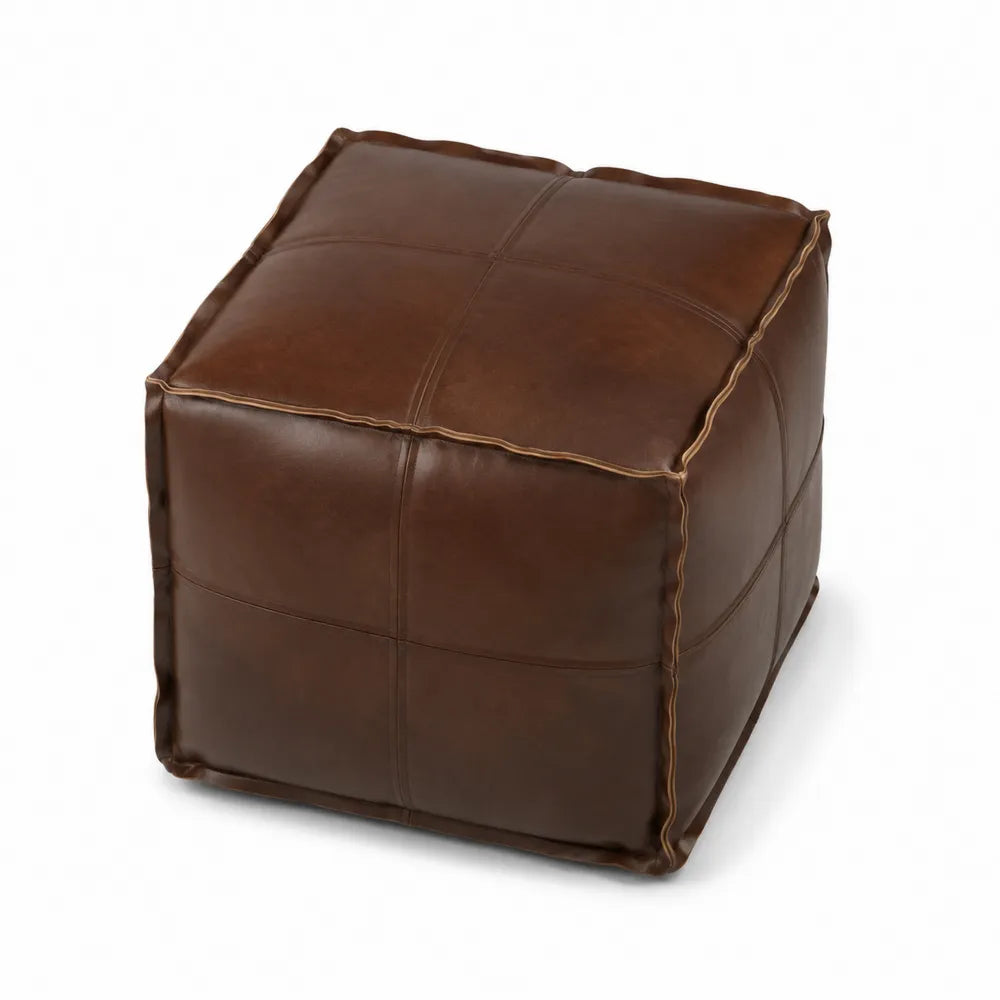 Pouf en Cuir Marron 45 cm