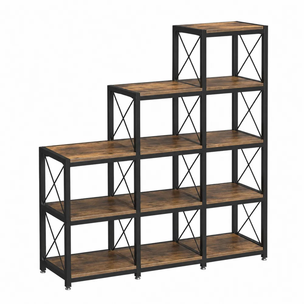 Étagère escalier en métal et bois Marron/Noir 129x129x29 cm